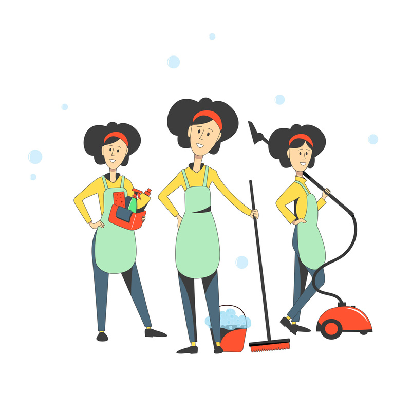 Illustration of Cleaning Ladies on White Background 